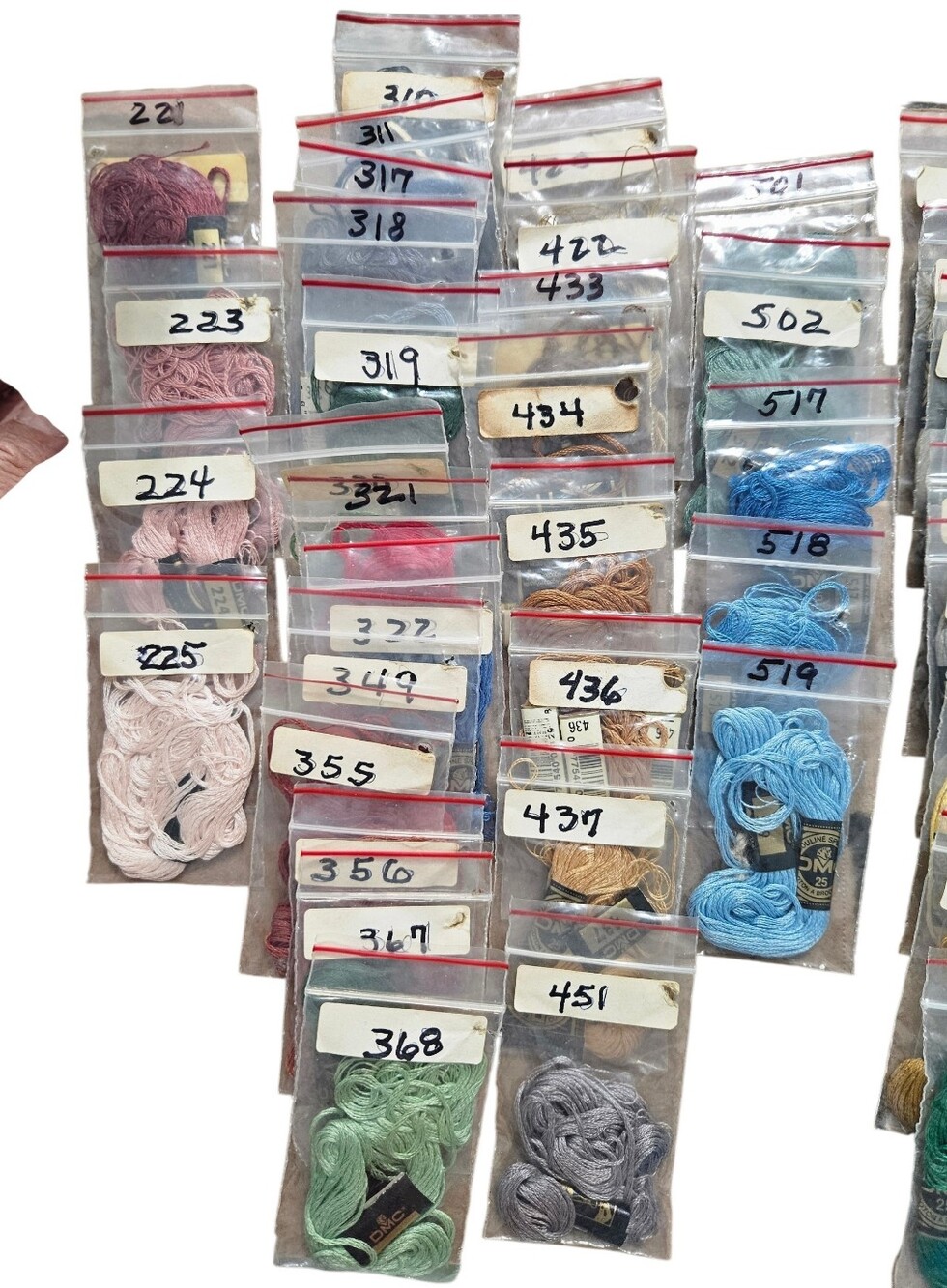 77 DMC Partial Skeins Embroidery Thread & Clover Leather Coin Thimble for Sewing